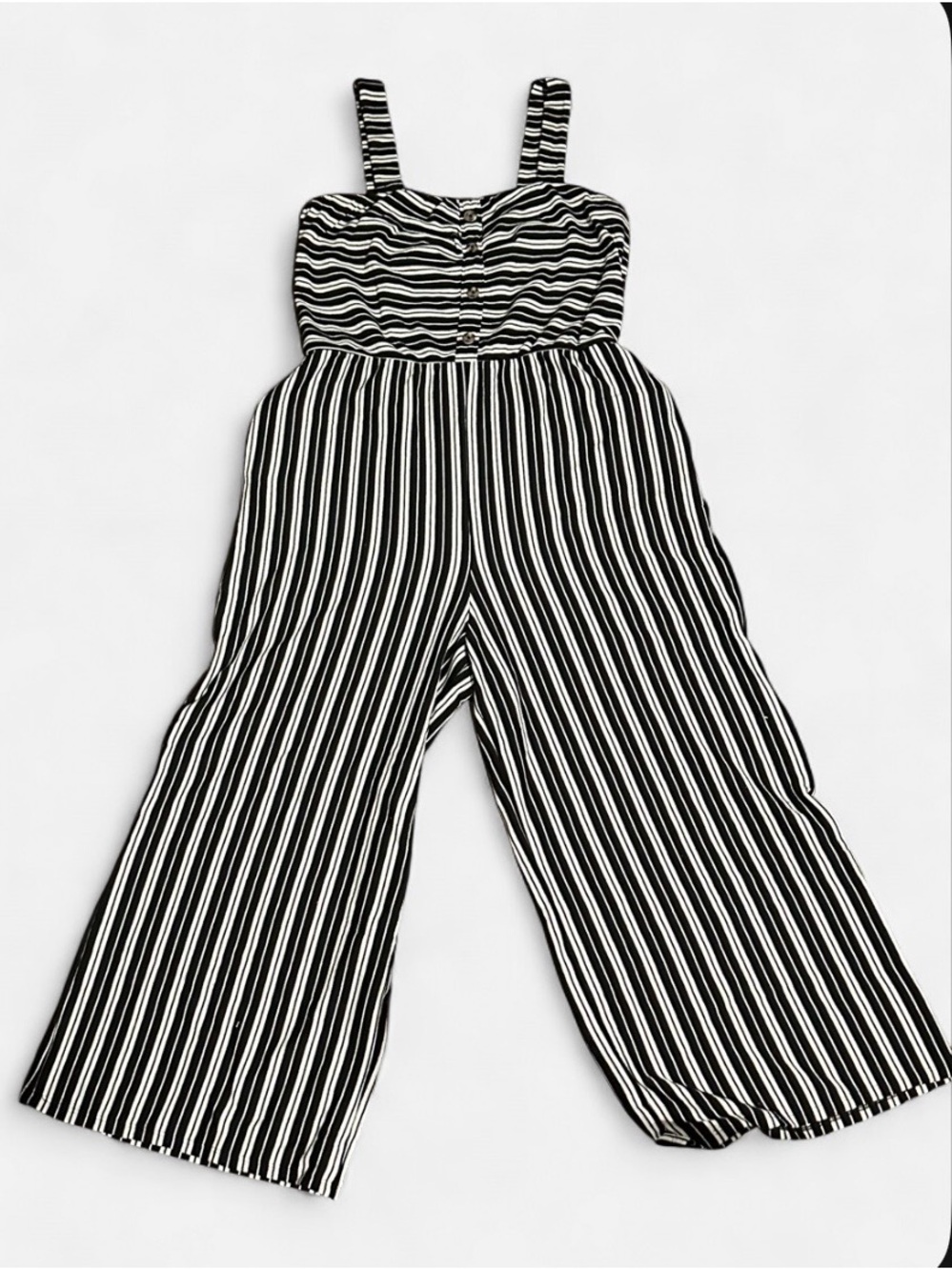 Xhilaration Black and White Striped Wide-Leg One-Piece